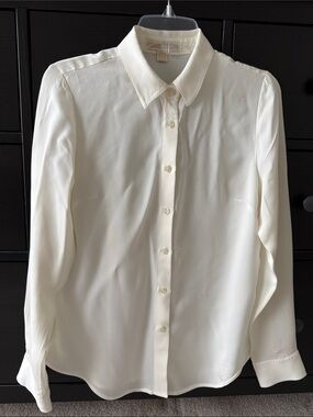 Michael Michael Kors Ivory Silk Button-Down Blouse Size M